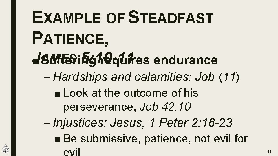 EXAMPLE OF STEADFAST PATIENCE, J 5: 10 -11 ■ AMES Suffering requires endurance –