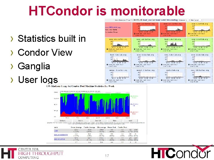 HTCondor is monitorable › › Statistics built in Condor View Ganglia User logs 17