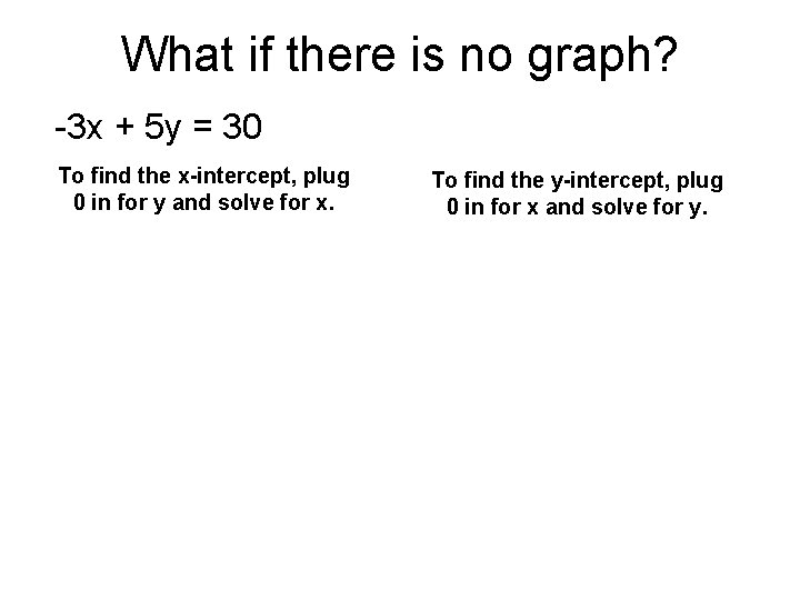 What if there is no graph? -3 x + 5 y = 30 To