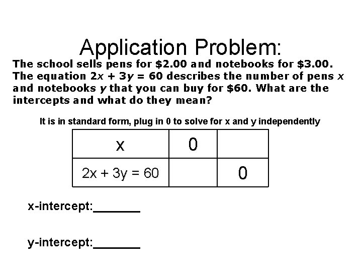 Application Problem: The school sells pens for $2. 00 and notebooks for $3. 00.