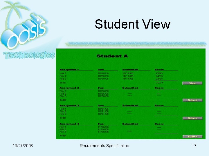 Student View 10/27/2006 Requirements Specification 17 Student View 10/27/2006 Requirements Specification 17