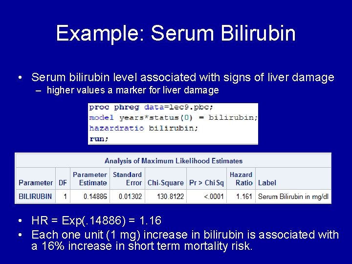 Example: Serum Bilirubin • Serum bilirubin level associated with signs of liver damage – Example: Serum Bilirubin • Serum bilirubin level associated with signs of liver damage –
