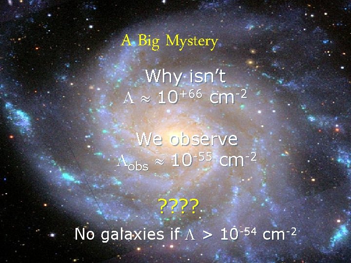 A Big Mystery Why isn’t 10+66 cm-2 We observe obs 10 -55 cm-2 ?