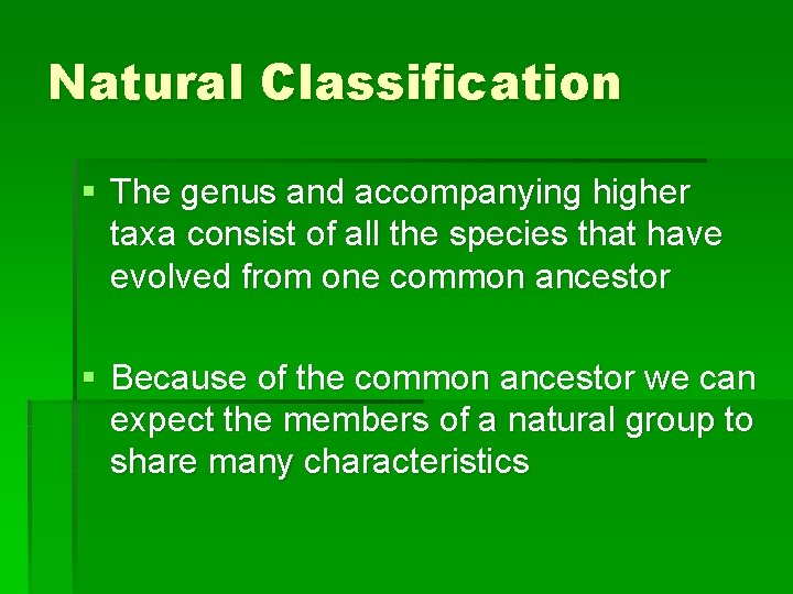 Natural Classification § The genus and accompanying higher taxa consist of all the species