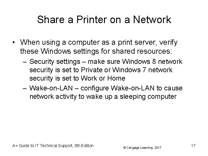 Share a Printer on a Network • When using a computer as a print