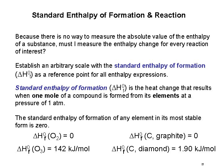 Standard Enthalpy of Formation & Reaction Because there is no way to measure the