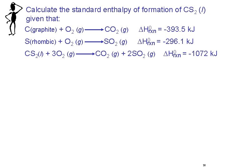 Calculate the standard enthalpy of formation of CS 2 (l) given that: 0 =