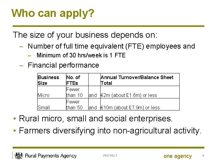 Who can apply? The size of your business depends on: – Number of full