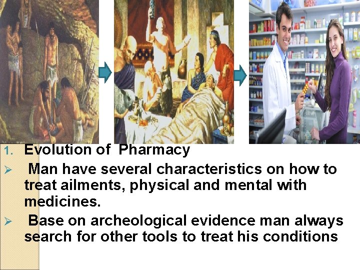 Evolution of Pharmacy Ø Man have several characteristics on how to treat ailments, physical Evolution of Pharmacy Ø Man have several characteristics on how to treat ailments, physical