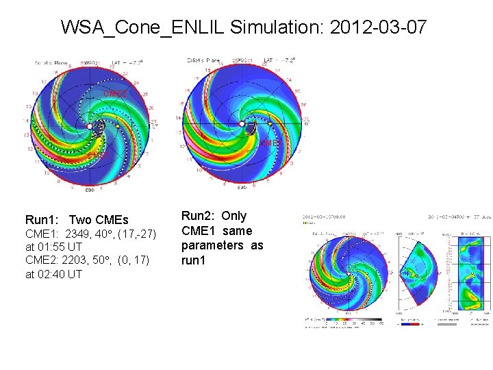 WSA_Cone_ENLIL Simulation: 2012 -03 -07 CME 2 CME 1 Run 1: Two CMEs CME