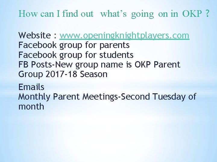 How can I find out what’s going on in OKP ? Website : www.