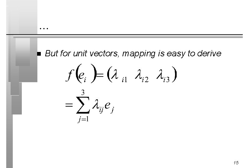 . . . n But for unit vectors, mapping is easy to derive 15