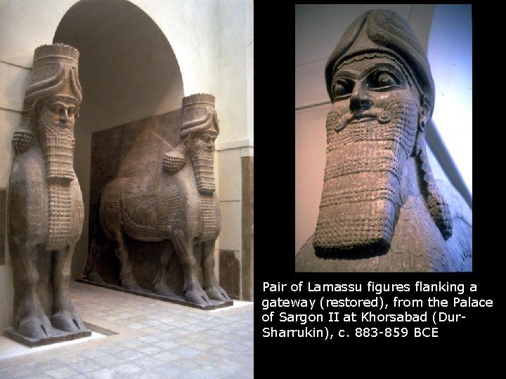 Pair of Lamassu figures flanking a gateway (restored), from the Palace of Sargon II