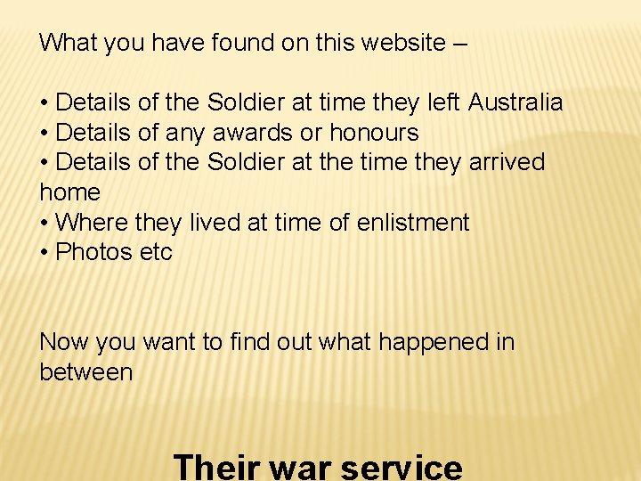 What you have found on this website – • Details of the Soldier at