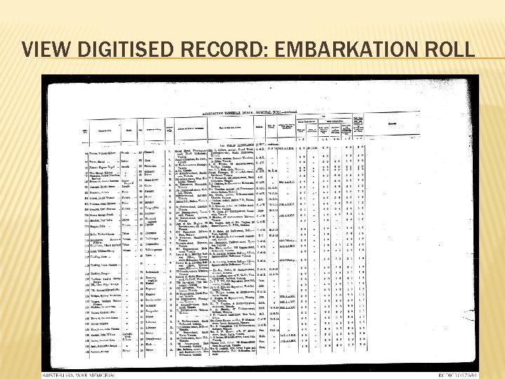 VIEW DIGITISED RECORD: EMBARKATION ROLL 