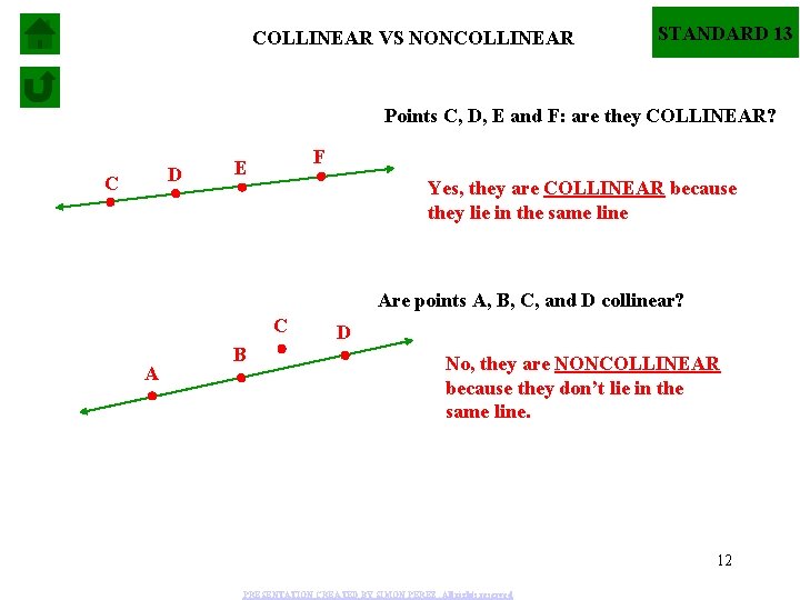 COLLINEAR VS NONCOLLINEAR STANDARD 13 Points C, D, E and F: are they COLLINEAR?