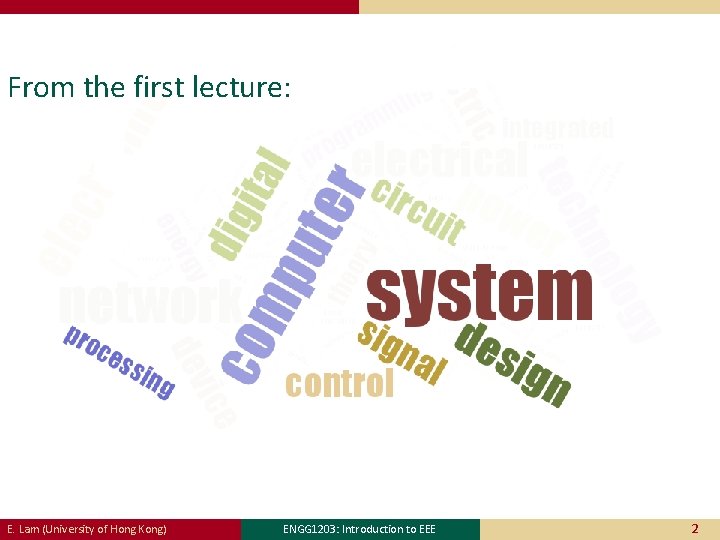 From the first lecture: E. Lam (University of Hong Kong) ENGG 1203: Introduction to From the first lecture: E. Lam (University of Hong Kong) ENGG 1203: Introduction to