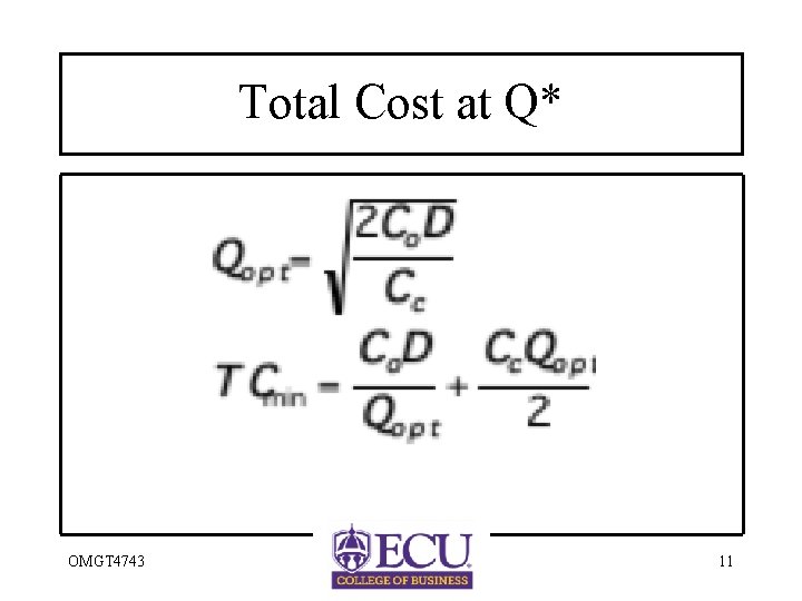 Total Cost at Q* OMGT 4743 11 