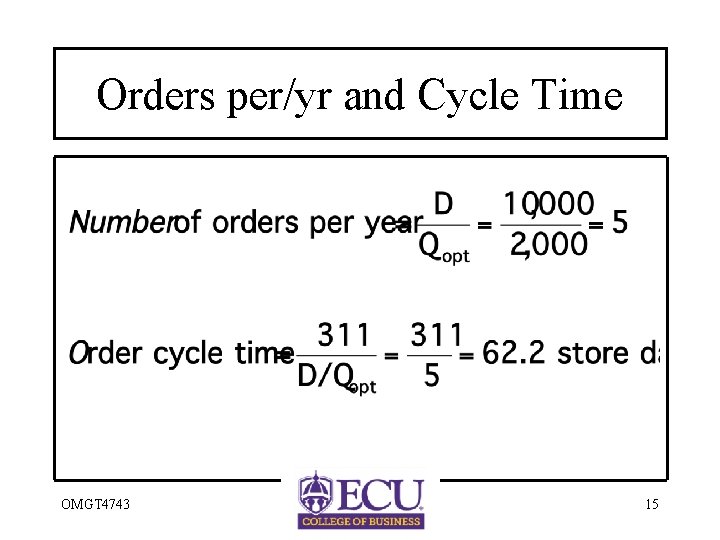 Orders per/yr and Cycle Time OMGT 4743 15 