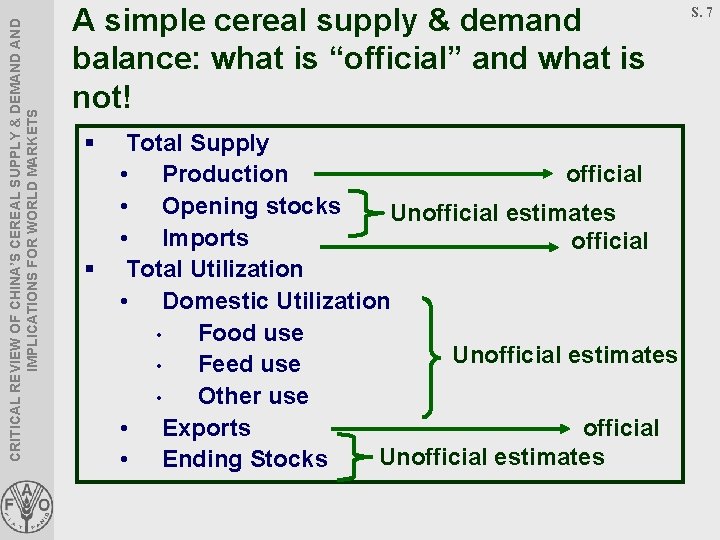 CRITICAL REVIEW OF CHINA’S CEREAL SUPPLY & DEMAND IMPLICATIONS FOR WORLD MARKETS A simple