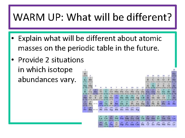 WARM UP: What will be different? • Explain what will be different about atomic