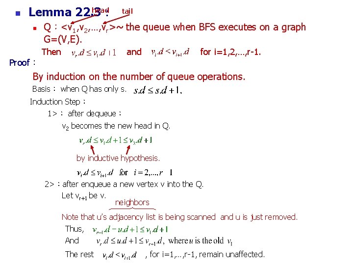 n head Lemma 22. 3： n tail Q：<v 1, v 2, …, vr>~ the