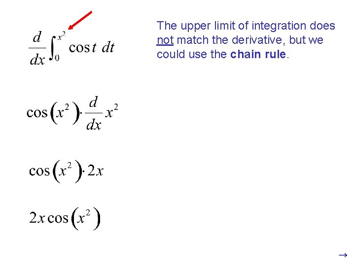 The upper limit of integration does not match the derivative, but we could use