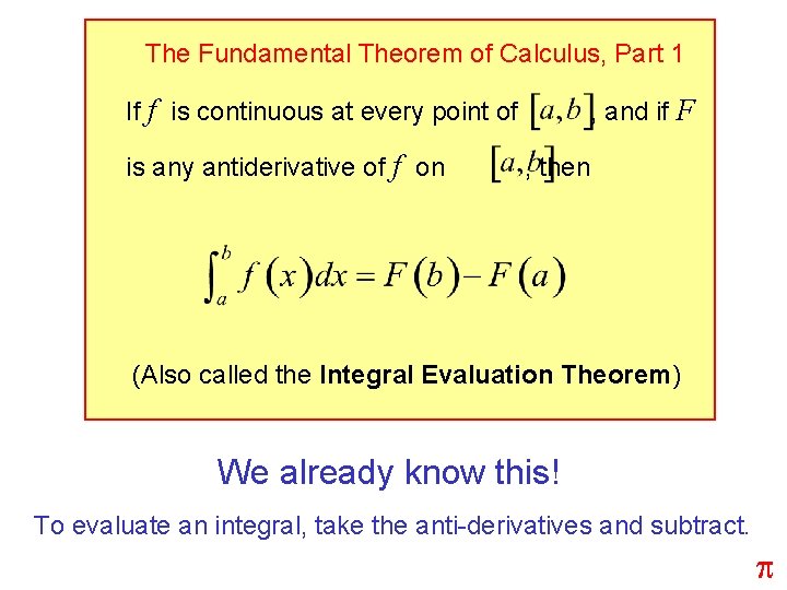 The Fundamental Theorem of Calculus, Part 1 If f is continuous at every point