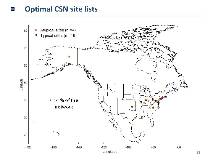 Optimal CSN site lists ≈ 14 % of the network 13 