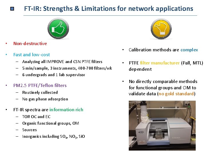 FT-IR: Strengths & Limitations for network applications • • Non-destructive Fast and low-cost –