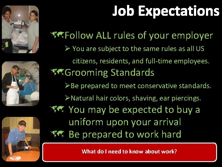 Job Expectations ûFollow ALL rules of your employer Ø You are subject to the