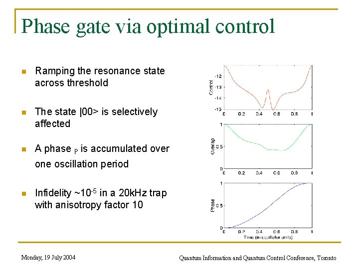 Phase gate via optimal control n Ramping the resonance state across threshold n The