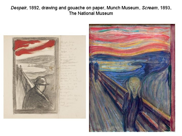 Despair, 1892, drawing and gouache on paper, Munch Museum, Scream, 1893, The National Museum