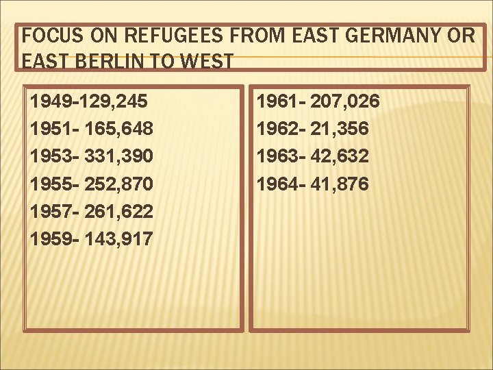 FOCUS ON REFUGEES FROM EAST GERMANY OR EAST BERLIN TO WEST 1949 -129, 245 FOCUS ON REFUGEES FROM EAST GERMANY OR EAST BERLIN TO WEST 1949 -129, 245