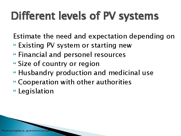 Different levels of PV systems Estimate the need and expectation depending on Existing PV