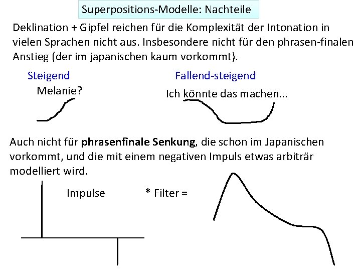 Superpositions-Modelle: Nachteile Deklination + Gipfel reichen für die Komplexität der Intonation in vielen Sprachen