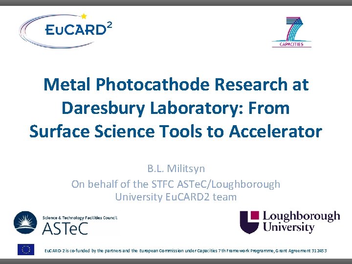 Metal Photocathode Research at Daresbury Laboratory: From Surface Science Tools to Accelerator B. L.