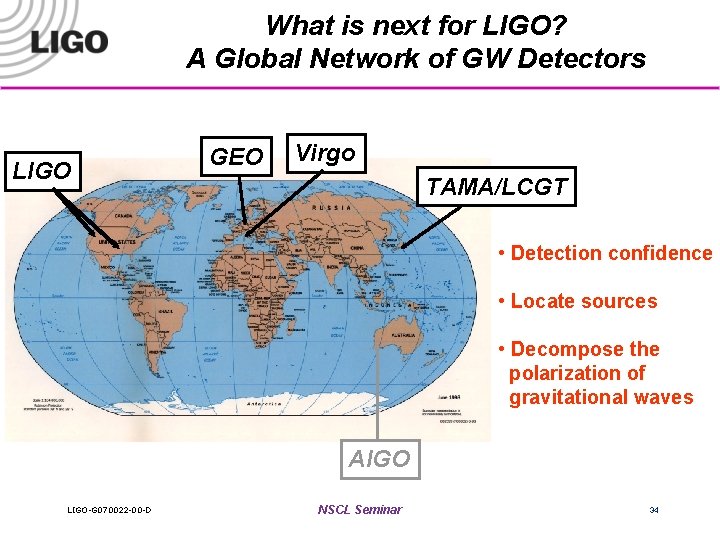 What is next for LIGO? A Global Network of GW Detectors LIGO GEO Virgo