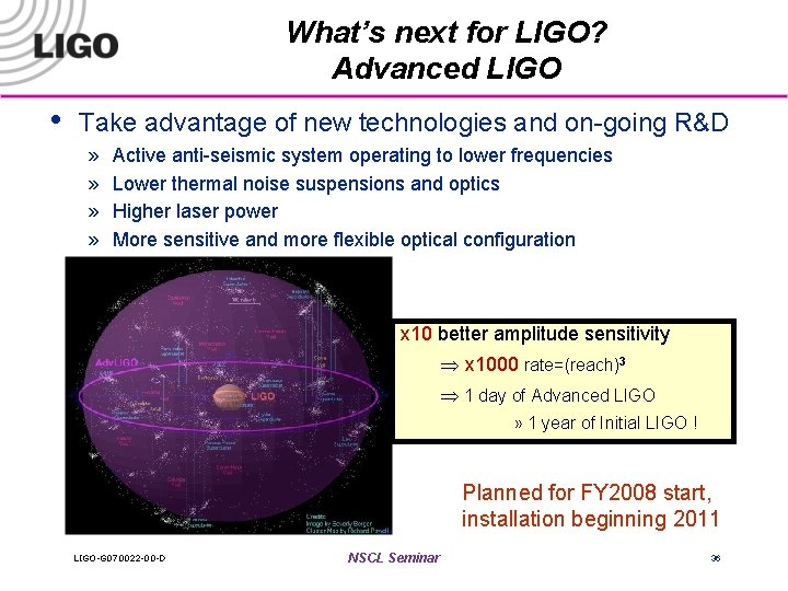 What’s next for LIGO? Advanced LIGO • Take advantage of new technologies and on-going