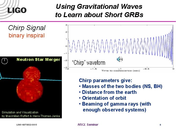 Using Gravitational Waves to Learn about Short GRBs Chirp Signal binary inspiral Neutron Star