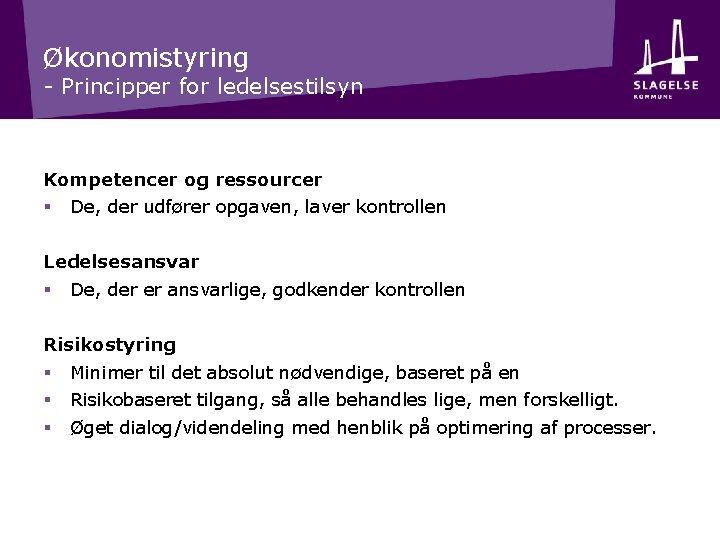 Økonomistyring - Principper for ledelsestilsyn Kompetencer og ressourcer § De, der udfører opgaven, laver