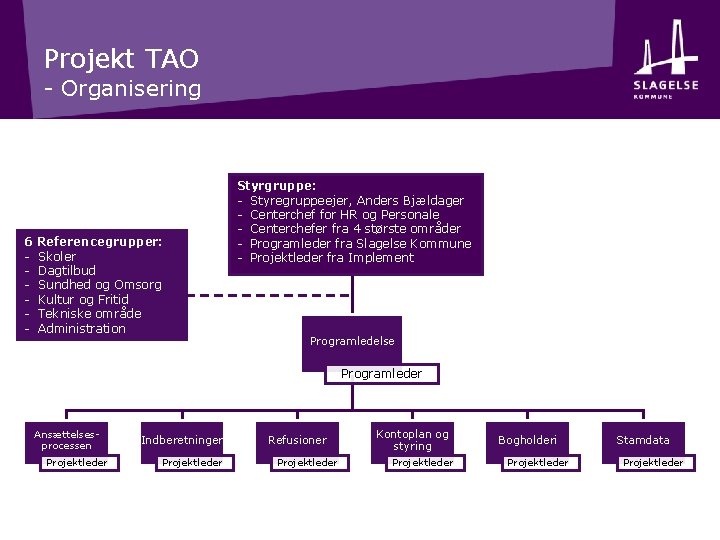 Projekt TAO - Organisering 6 - Referencegrupper: Skoler Dagtilbud Sundhed og Omsorg Kultur og