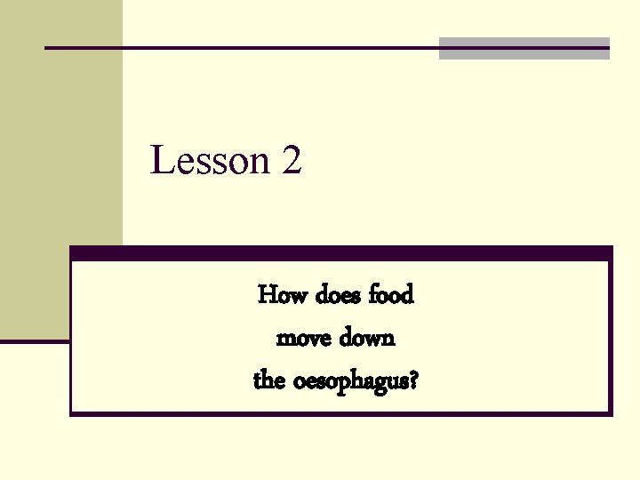 Lesson 2 How does food move down the oesophagus? 