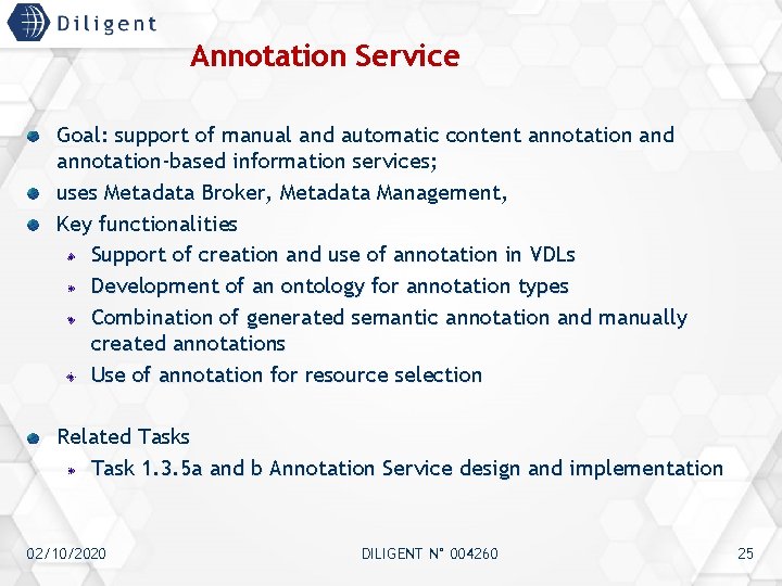 Annotation Service Goal: support of manual and automatic content annotation and annotation-based information services;