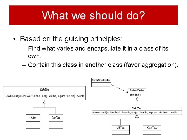 What we should do? • Based on the guiding principles: – Find what varies What we should do? • Based on the guiding principles: – Find what varies