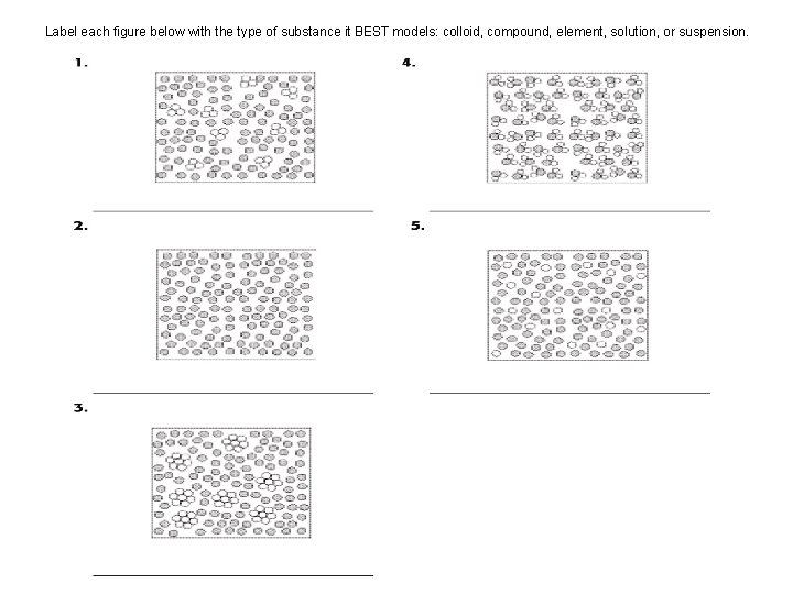 Label each figure below with the type of substance it BEST models: colloid, compound,