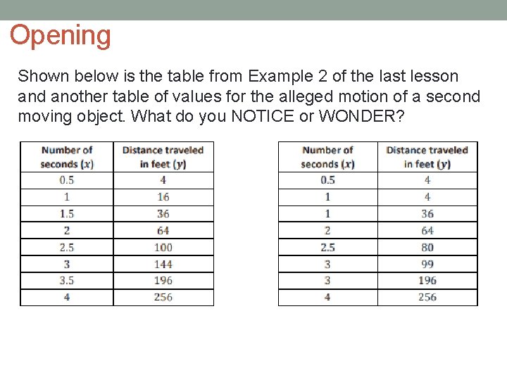 Opening Shown below is the table from Example 2 of the last lesson and