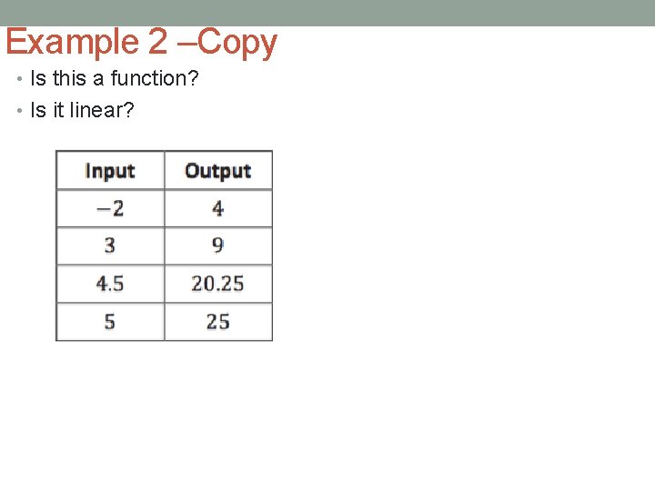 Example 2 –Copy • Is this a function? • Is it linear? 