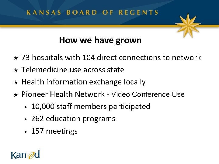 How we have grown « « 73 hospitals with 104 direct connections to network