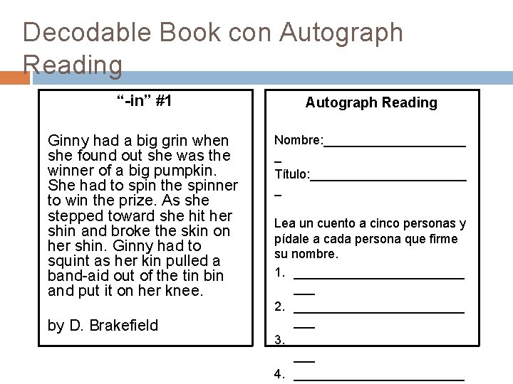 Decodable Book con Autograph Reading “-in” #1 Autograph Reading Ginny had a big grin